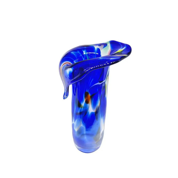 Blue Confetti Jack in the Pulpit Art Glass Hand Blown Vase - Picture 2 of 10